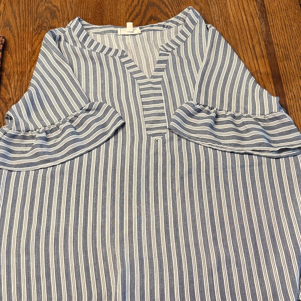 Chic Blue and White Striped Blouse